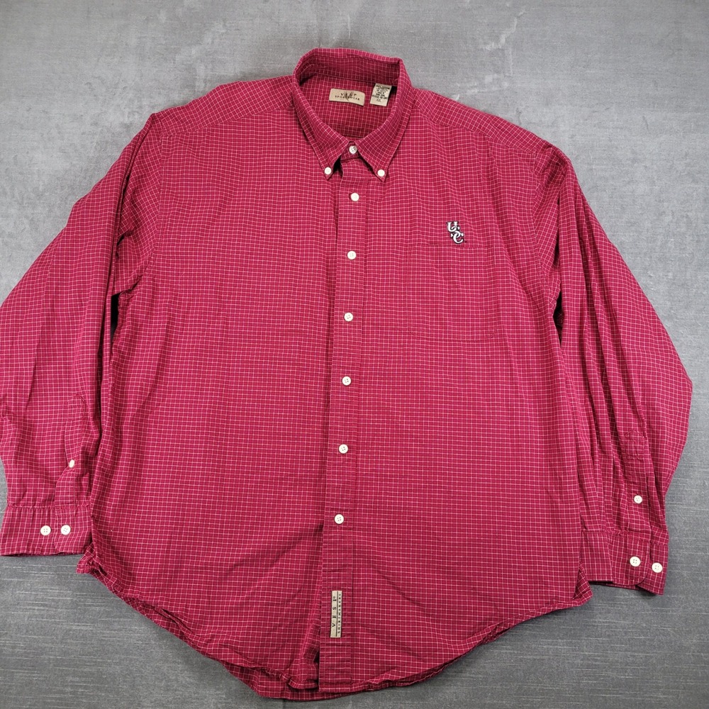 USC Gamecocks Vesi Sportswear Y2K Mens XXL Red Grid Button Up Shirt Long Sleeve